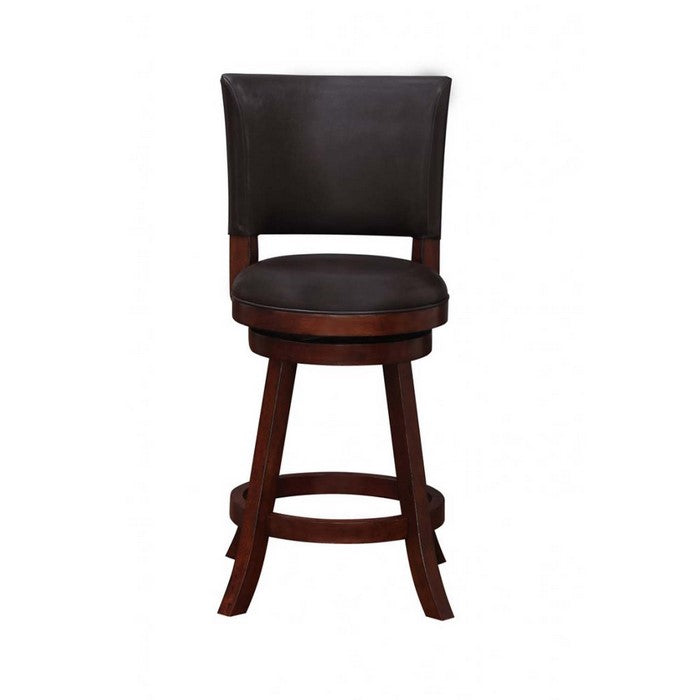 24 Inch Leatherette Round Seat Swivel Counter Stool, Set of 2, Brown