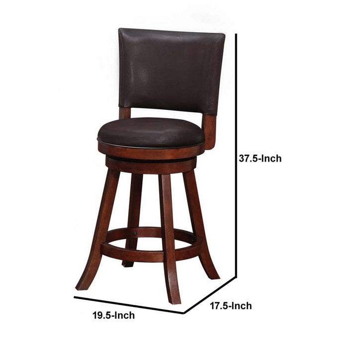 24 Inch Leatherette Round Seat Swivel Counter Stool, Set of 2, Brown