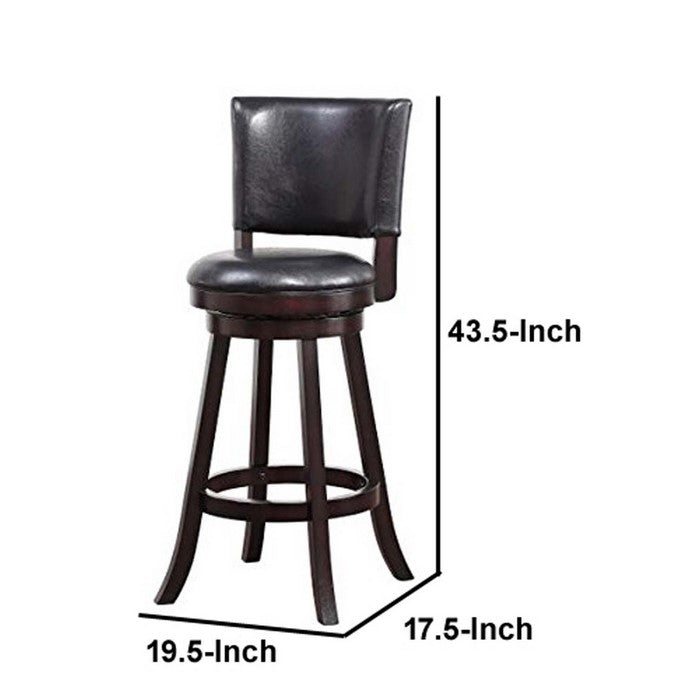 29 Inch Leatherette Round Seat Swivel Bar Stool, Set of 2, Brown