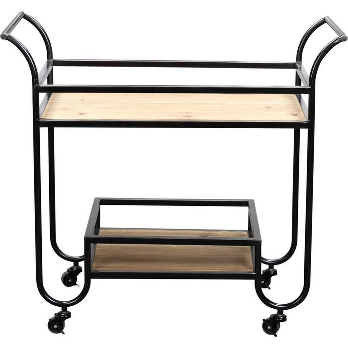 Wood and Metal Bar Cart with 1 Shelf and Casters Support, Brown and Black