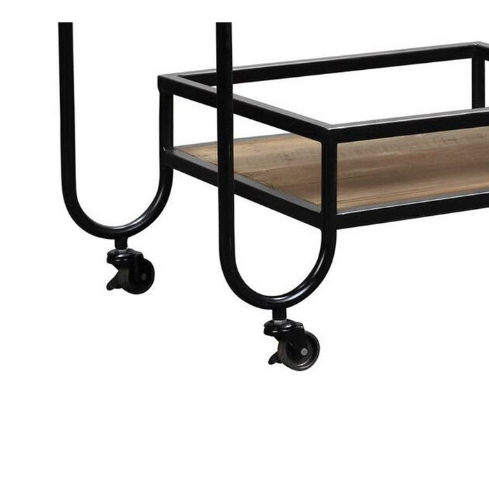 Wood and Metal Bar Cart with 1 Shelf and Casters Support, Brown and Black