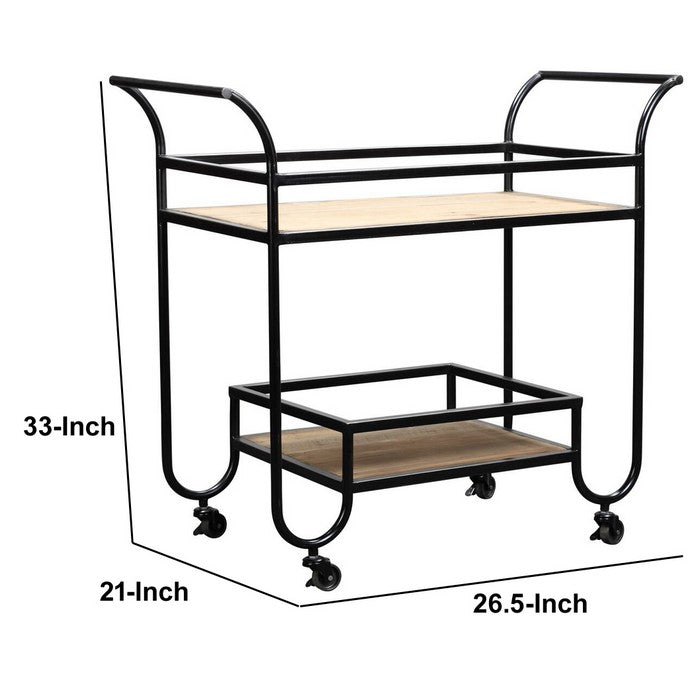 Wood and Metal Bar Cart with 1 Shelf and Casters Support, Brown and Black
