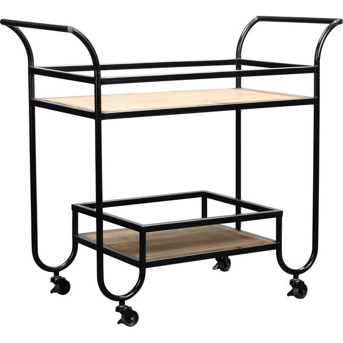Wood and Metal Bar Cart with 1 Shelf and Casters Support, Brown and Black