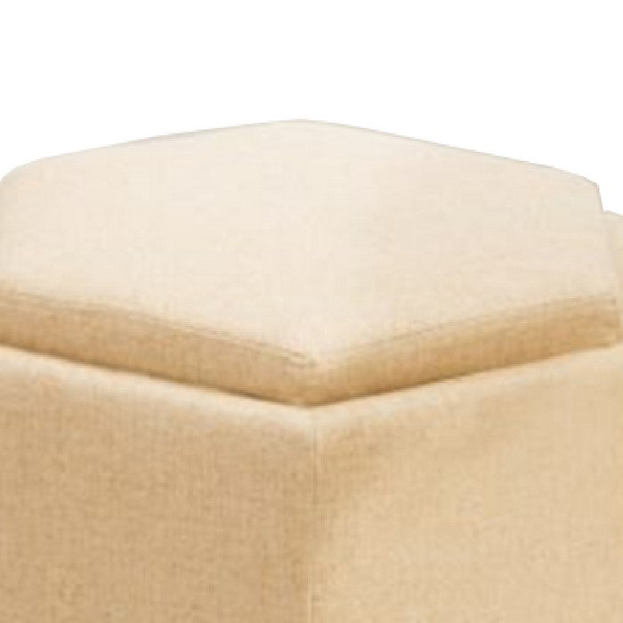 Hexagonal Fabric Upholstered Wooden Frame Storage Ottoman, Yellow