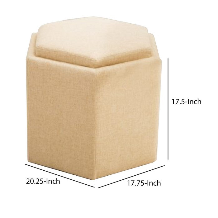 Hexagonal Fabric Upholstered Wooden Frame Storage Ottoman, Yellow