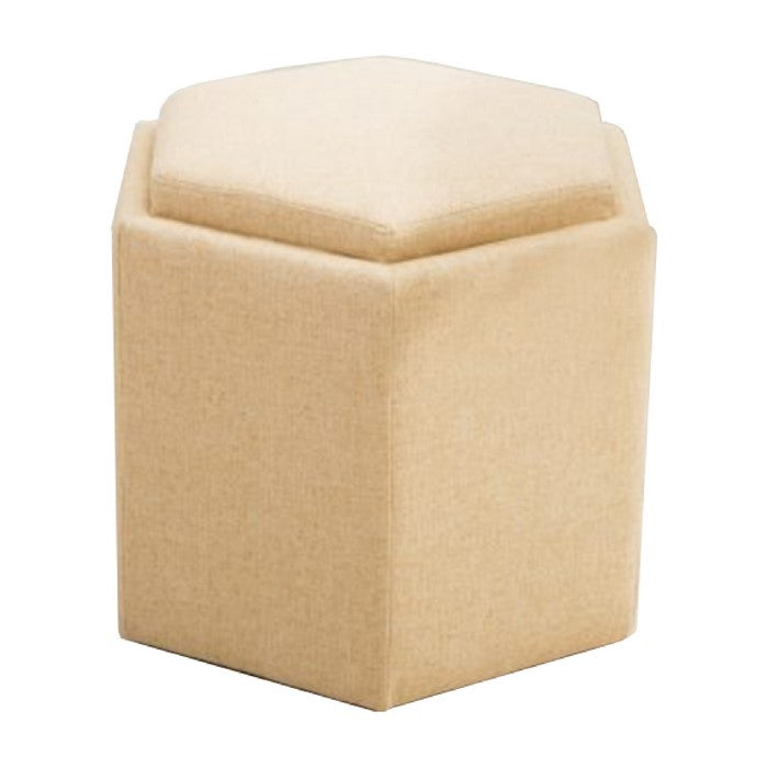 Hexagonal Fabric Upholstered Wooden Frame Storage Ottoman, Yellow