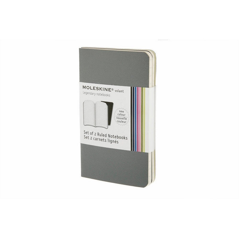 Moleskine Volant Notebook (Set of 2 ), Extra Small, Ruled, Slate Grey, Payne's Grey, Soft Cover (2.5 x 4)