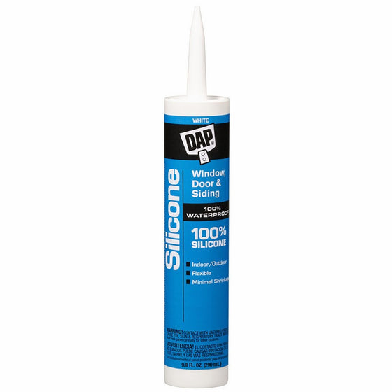 DAP 08646 10.1-Ounce Window and Door 100% Silicone Rubber Sealant, White