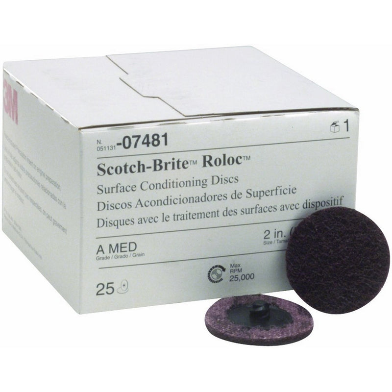 Scotch-Brite 07481 Roloc 2" x No Hole Aluminum Oxide Medium Grade Surface Conditioning Disc