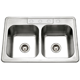 Houzer 3322-9BS4-1 Glowtone Double Bowl Drop-In Stainless Steel Sink, 33-by-22-by-9-Inch