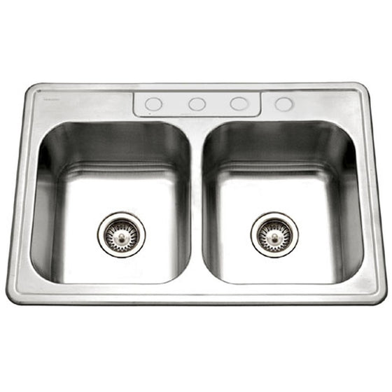 Houzer 3322-9BS4-1 Glowtone Double Bowl Drop-In Stainless Steel Sink, 33-by-22-by-9-Inch