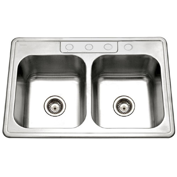 Houzer 3322-9BS4-1 Glowtone Double Bowl Drop-In Stainless Steel Sink, 33-by-22-by-9-Inch