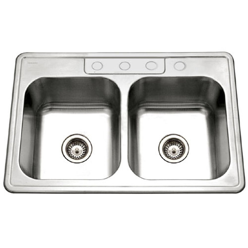Houzer 3322-9BS4-1 Glowtone Double Bowl Drop-In Stainless Steel Sink, 33-by-22-by-9-Inch