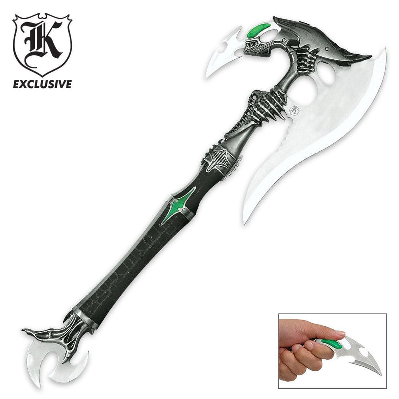 Alien Warrior Fantasy Battle Axe w/ Dagger & Plaque New