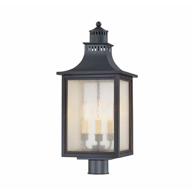 Savoy House Lighting 5-255-25Monte Grande Collection 3-Light Outdoor Post Mount Lantern, Slate Finish with Pale Cream Seeded Glass