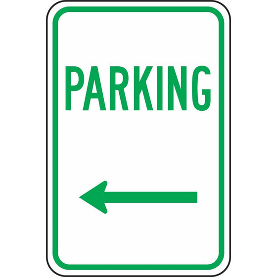 Accuform Signs FRP225RA Engineer-Grade Reflective Aluminum Parking Sign, Legend "PARKING (ARROW LEFT)", 18" Length x 12" Width x 0.080" Thickness, Green on White