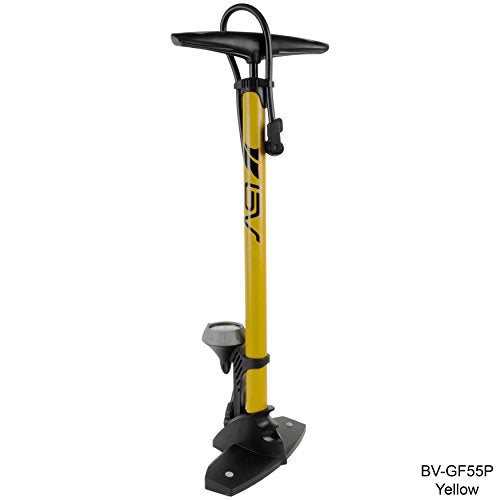 BV Steel Floor Pump with Gauge, 160 psi, Yellow