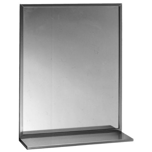 Bobrick 166 Series 430 Stainless Steel Channel Frame Glass Mirror with Shelf, Bright Finish, 18" Width x 30" Height