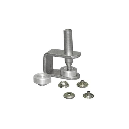 CS Osborne No. K230-24 An easy to use hand snap set. Snaps are nickel plated brass. Set comes with 25 complete standard 5/8" size 24 snaps, flaring tool and two dies (concave and stud).