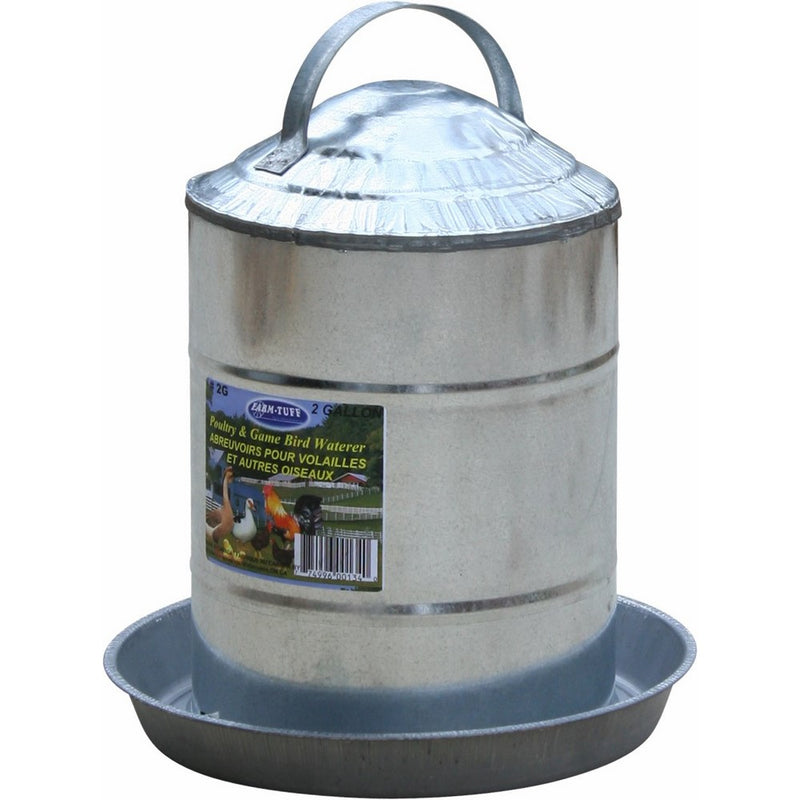 Farm Tuff Double Wall Cone-Top Galvanized Poultry Fountains, 2-Gallon