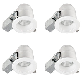 Globe Electric 4-1/2" IC Rated Ridged Baffle Spotlight Recessed Lighting Kit Dimmable Downlight, 4-Pack, Round Trim, White Finish, Easy Install Push-N-Click Clips, 91014
