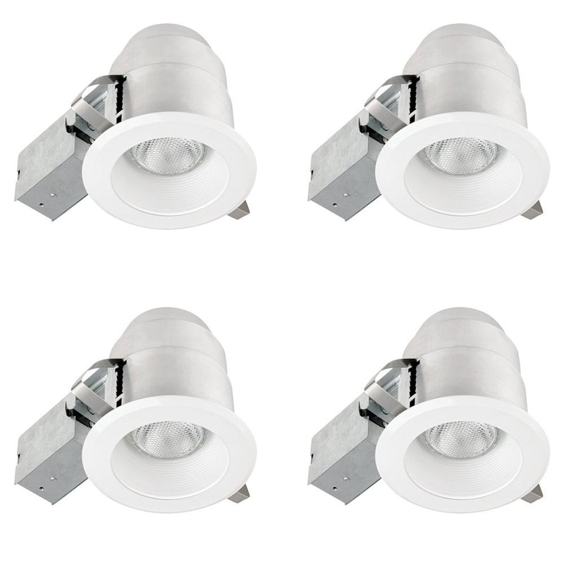 Globe Electric 4-1/2" IC Rated Ridged Baffle Spotlight Recessed Lighting Kit Dimmable Downlight, 4-Pack, Round Trim, White Finish, Easy Install Push-N-Click Clips, 91014