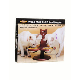 Etna Pet Store Wooden Multi-Cat Raised Feeder with 3 Metal Food Bowls/Dishes -Promotes Better Digestion, Prevents Feline Acne, Stops Food Competition, and Keeps Food Dirt and Pest Free