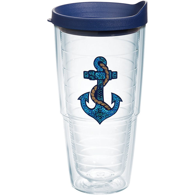 Tervis 1170841 Anchor - Sequins Tumbler with Emblem and Navy Lid 24oz, Clear