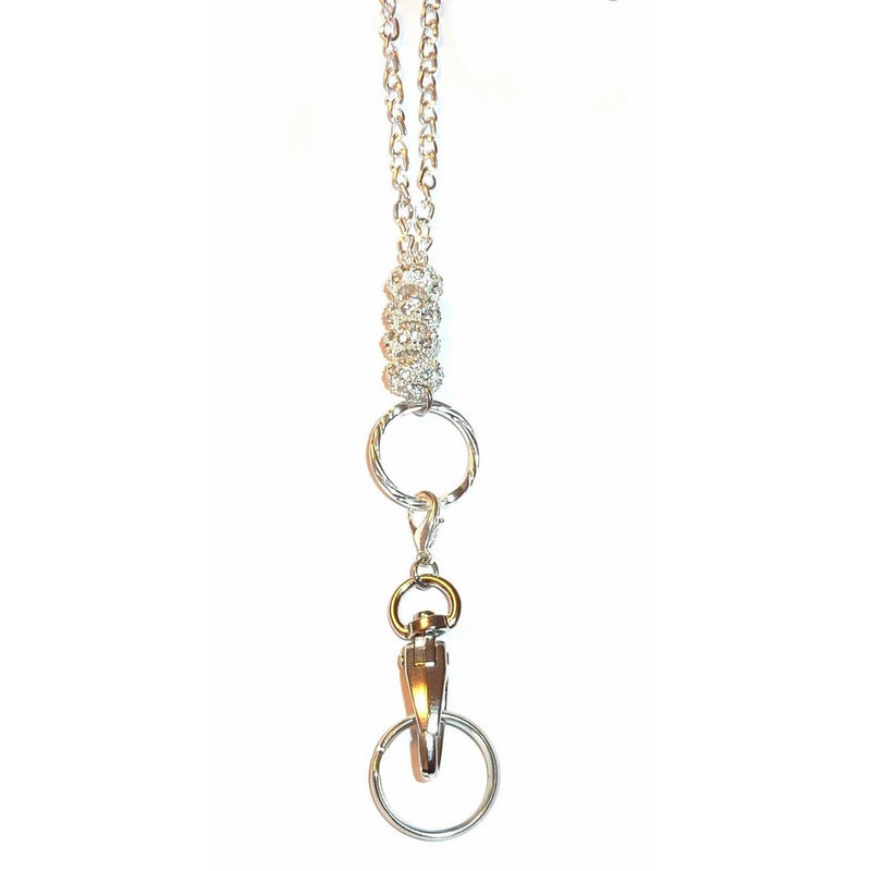 Hidden Hollow Beads 34-Inch Long Chain Bling Style Women's Fashion Beaded Lanyard Badge Holder - White Bling