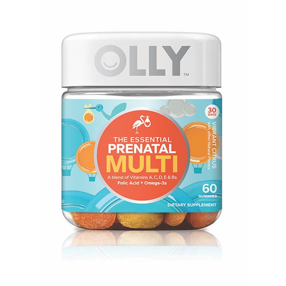 OLLY Essential Prenatal Multivitamin Gummy Supplement, with FOLIC ACID Omega-3s; Vibrant Citrus; 60 count (30 day supply - Packaging May Vary)