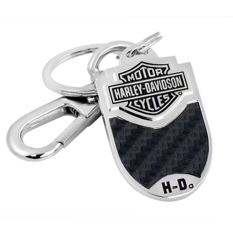 Harley-Davidson Bar & Shield Carbon Fiber Vinyl Inlay Key Chain (Black / Oval)