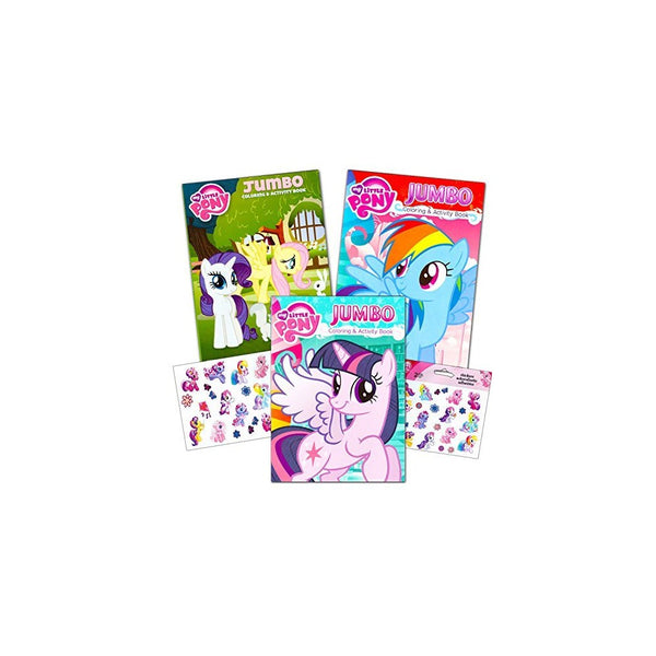 My Little Pony Coloring Book Super Set with Stickers (3 Jumbo Books - Approximately 200 Pages and 30 My Little Pony Stickers Total Featuring Rainbow Dash, Fluttershy, Pinkie Pie and More!)