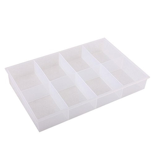 BangQiao Large Plastic Organizer Tray,Plastic Divider Box with 8 Fixed Compartment,Clear
