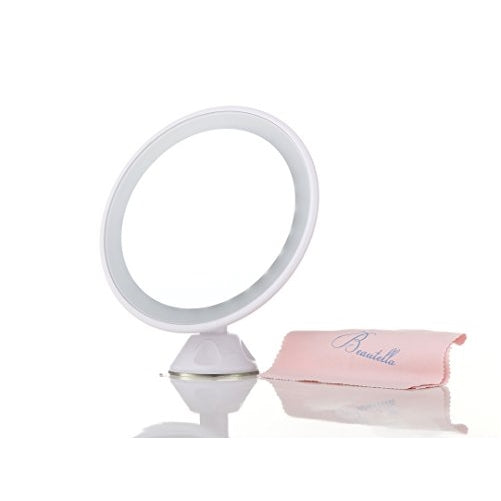 Beautella RECHARGABLE LED Makeup Mirror. 7x Magnification Beautiful Shower Mirror Light Compact Full Size Travel Mirror. Patented Suction Cup Mounts Securely to Any Flat Surface Lighted Table Mirror