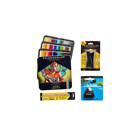 Prismacolor 72-Count Colored Pencils, Triangular Scholar Pencil Eraser, Premier Pencil Sharpener, and Colorless Blender Pencils