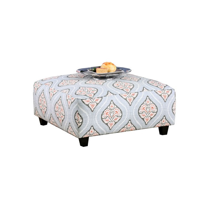 Fabric Upholstered Wooden Ottoman with Tapered Legs, Multicolor