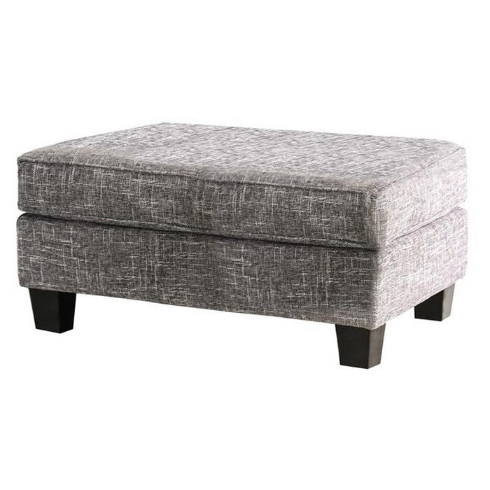 Fabric Upholstered Wooden Ottoman with Tapered Legs, Gray
