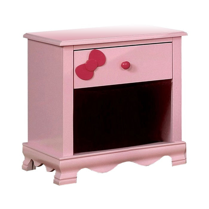 Wooden Nightstand with 1 Drawer and an Open Shelf, Pink
