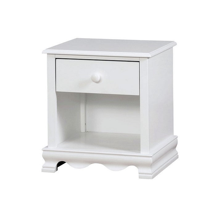 Wooden Nightstand with 1 Drawer and an Open Shelf, White