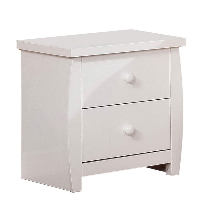 Wooden Nightstand with 2 Drawers and Curved Sides, White
