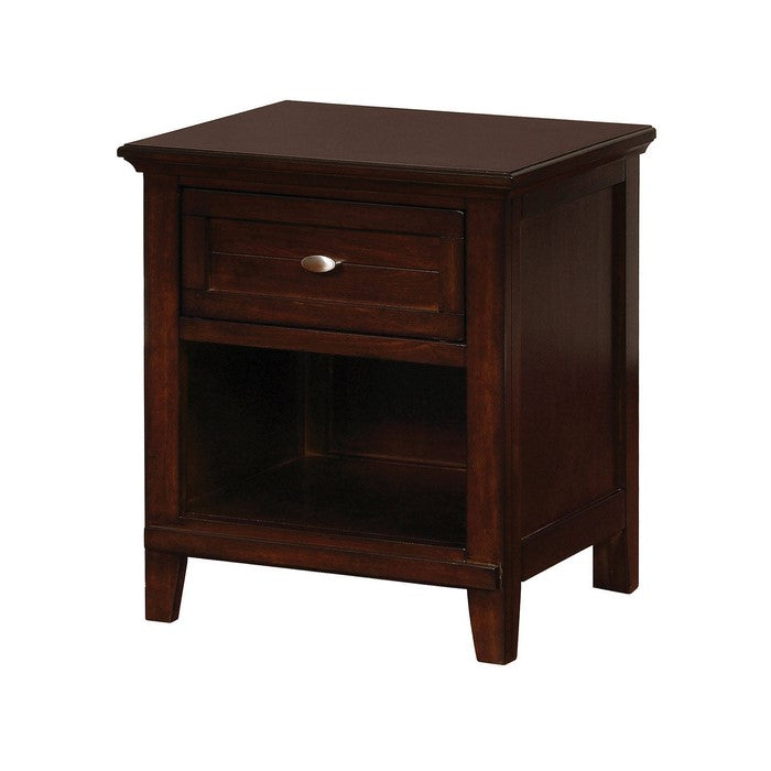 Wooden Nightstand with 1 Drawer and Open Shelf, Cherry Brown