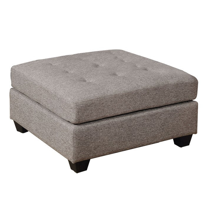 Fabric Upholstered Wooden Ottoman with Tufted Details, Gray