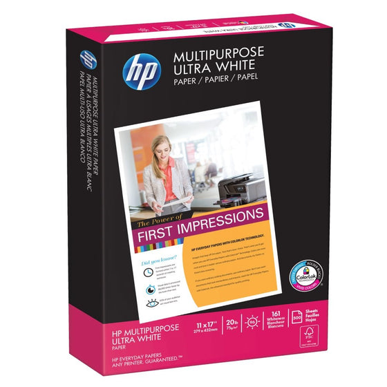 HP Printer Paper, Multipurpose20, 11 x 17, Ledger, 20lb, 96 Bright, 500 Sheets/1 Ream (172001R) Made In The USA