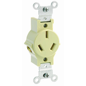 Leviton 5032-I 20 Amp, 125/250 Volt, Narrow Body Single Receptacle, Straight Blade, Commercial Grade, Non-Grounding, Ivory