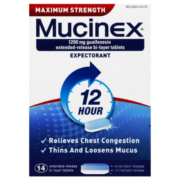 Mucinex 12 Hr Max Strength Chest Congestion Expectorant Tablets, 14ct