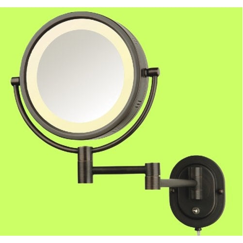 Lighted Hardwired 5x Make up Mirror in a Bronze Finish for Makeup