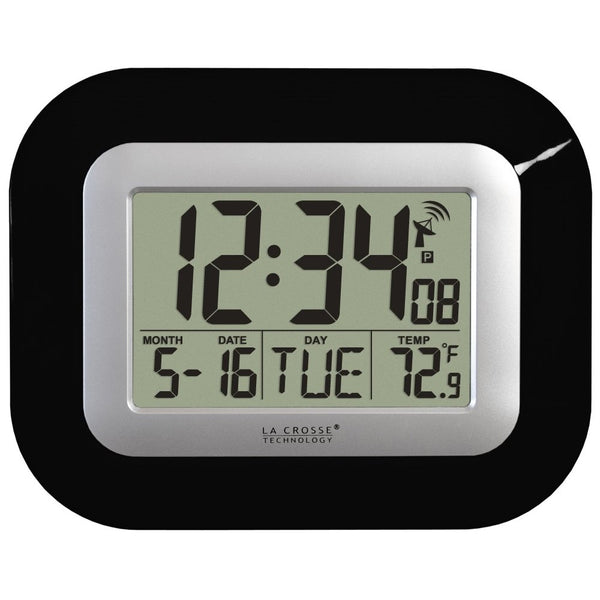 La Crosse Technology WT-8005U-B Atomic Digital Wall Clock with Indoor Temperature, Black