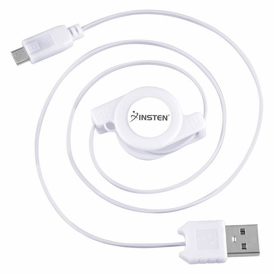 GTMax White Micro-USB Sync & Charging Retractable Cable for Coby Kyros MID7046, MID1045