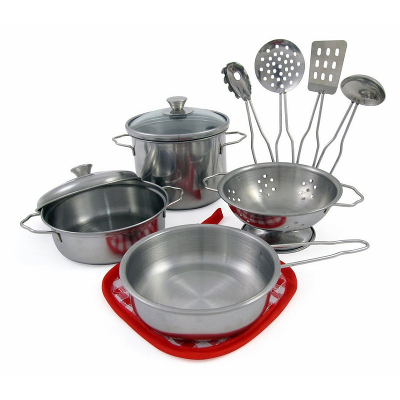 Liberty Imports Metal Pots and Pans Kitchen Cookware Playset for Kids with Cooking Utensils Set