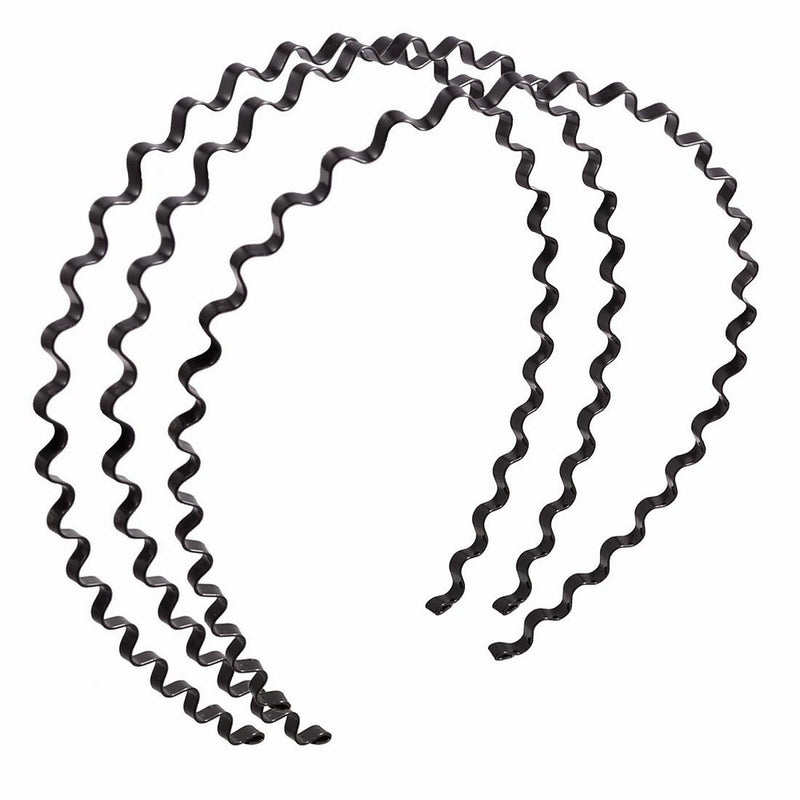 uxcell Women Wavy Design Black Metal Hair Hoop Headband Ornament 3 Pcs